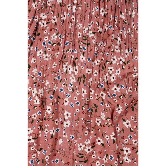 Elegant Pink Floral Pleated Midi Skirt - High-Waisted with Convenient Pockets - Picture 5 of 6